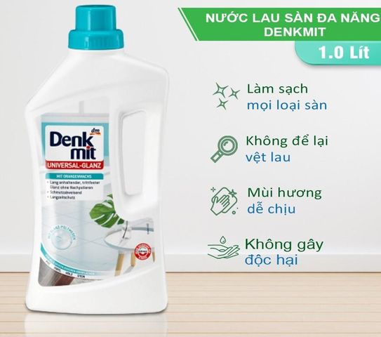 Nước Lau Sàn Denkmit 1L - Chất Tẩy Rửa Diệt Khuẩn, Không Cần Lau, Hương Thơm Tươi Mát, Dùng Cho Sàn Gạch, Sàn Gỗ